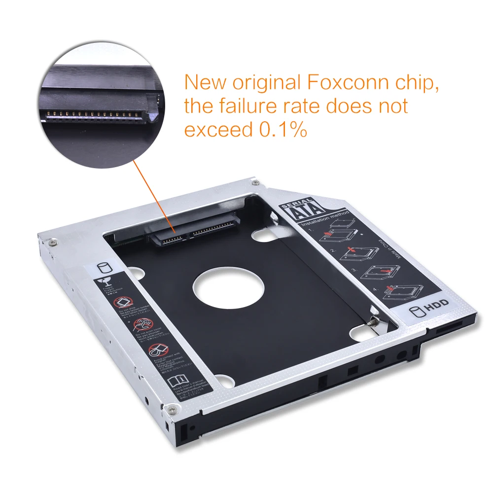  For Notebook ODD DVD-ROM Optibay Aluminum 2nd HDD Caddy 12.7mm IDE to SATA With front Pannel 2.5 In