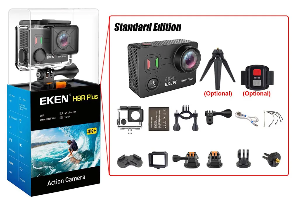 Оригинальная Экшн-камера eken H9 H9R Plus Wi-Fi Ambarella A12 Ultra HD Real 4K 30fps 14MP фото для Panasonic водонепроницаемая Спортивная камера