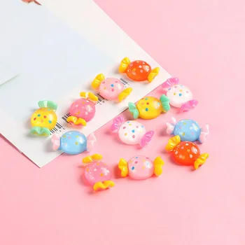 

50pcs/lot Colorful Gliter Candy Flat Back Resin Cabochons Miniature Fake Food For Kids DIY Phone Cake Decoration Craft 20mm