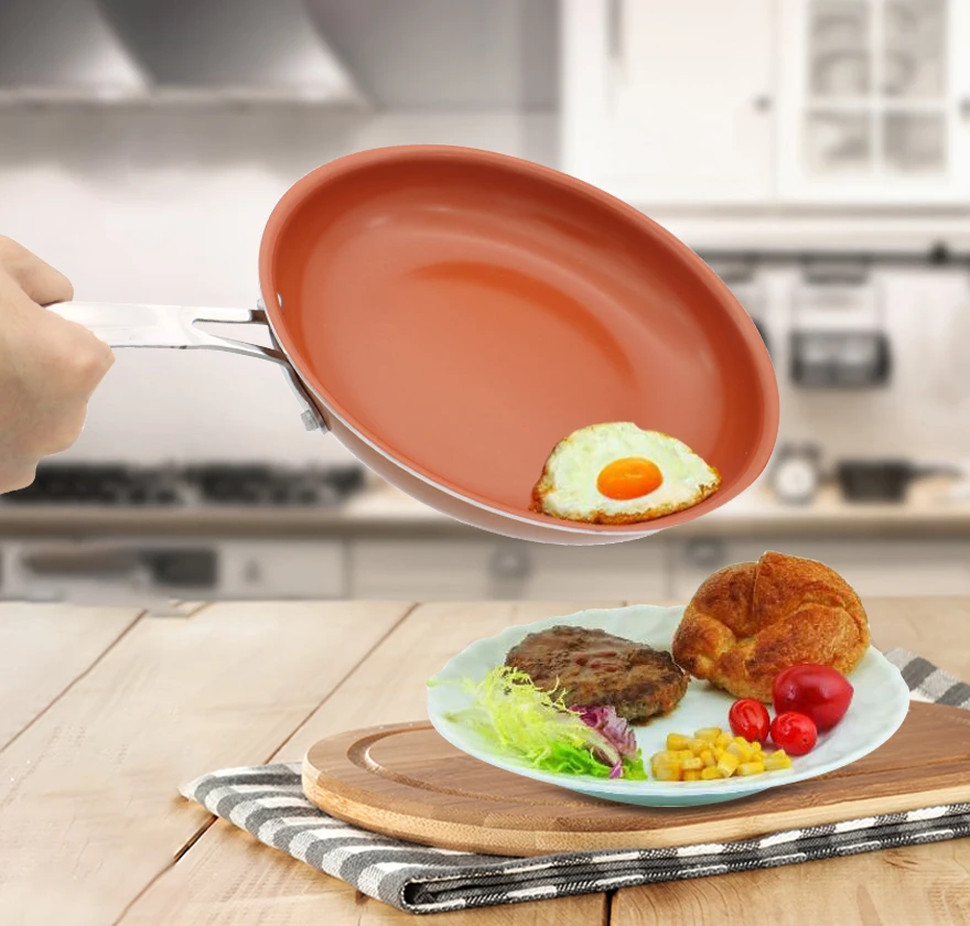 Антипригарная медная сковорода 11 дюймов кухонная посуда духовка и посудомоечная машина безопасная керамическая сковорода красные сковороды антипригарная сковорода медная кастрюля
