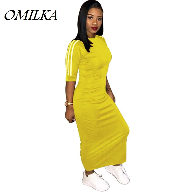 OMILKA 2018 осенне-зимнее женское платье в полоску с длинным рукавом и круглым вырезом