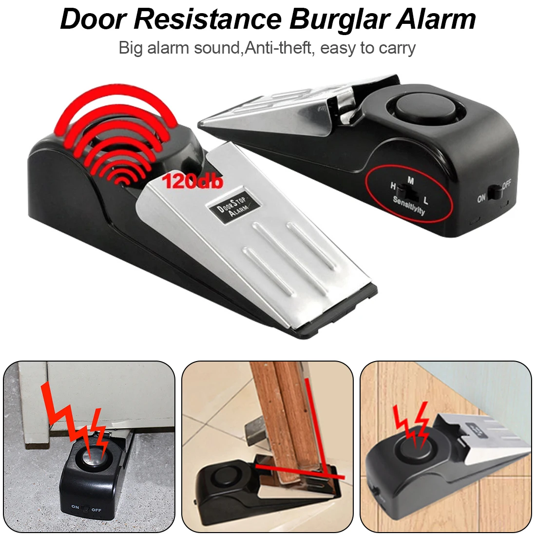 

Door Stop Stopper Alarm Block Blocking System 125 dB Anti-theft Burglar Stop System Security Home Wedge Shaped