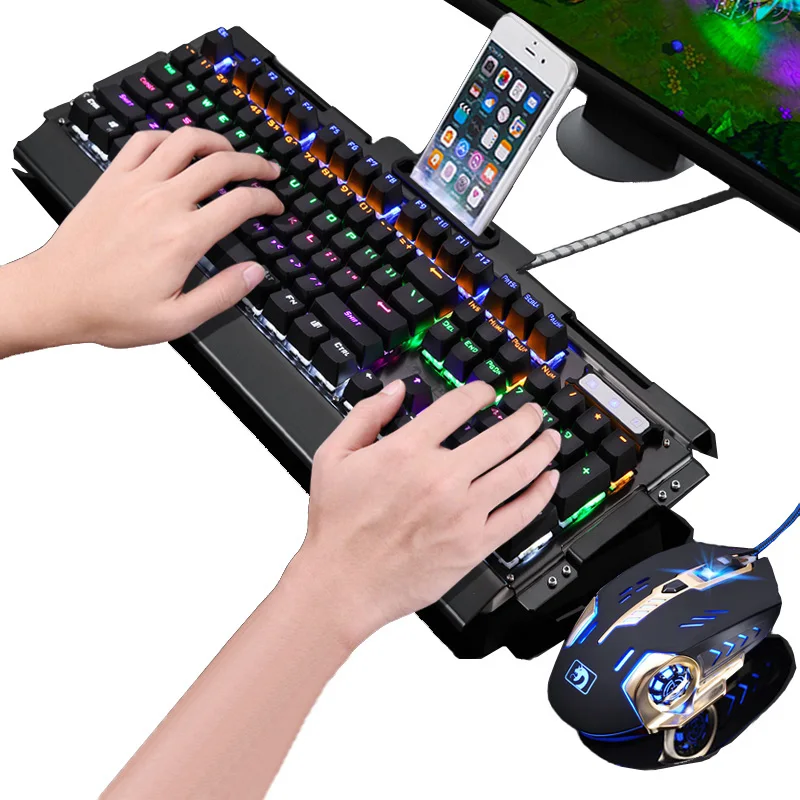 Goedkoop Mode 104 Toetsen Real Mechanische Toetsenbord Blauw Zwart Schakelaar Regenboog LED Backlit Computer Gaming Toetsenbord + Nieuwe Pro Gaming Muis