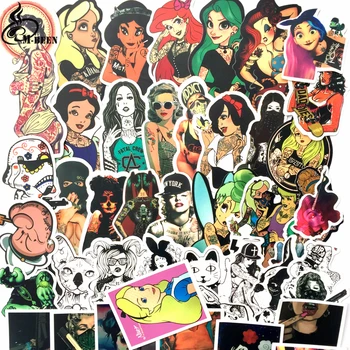 

50pcs/lot sexy beauty lady tattoo Stickers dirty For laptop motorcycle skateboard trunk Retro PVC waterproof Graffiti decal