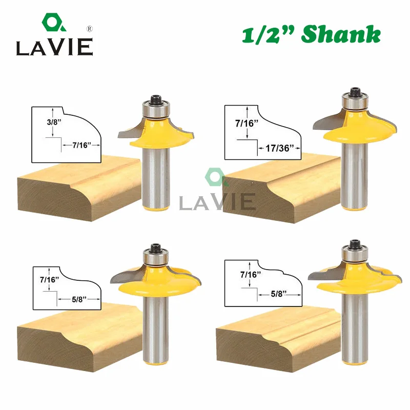 LAVIE 4 шт. 12 мм 1/" хвостовик ящика лицо мельница круглый над И Бисероплетение фреза для отделки кромки Набор бит C3 Карбид наконечником Деревообработка MC03059