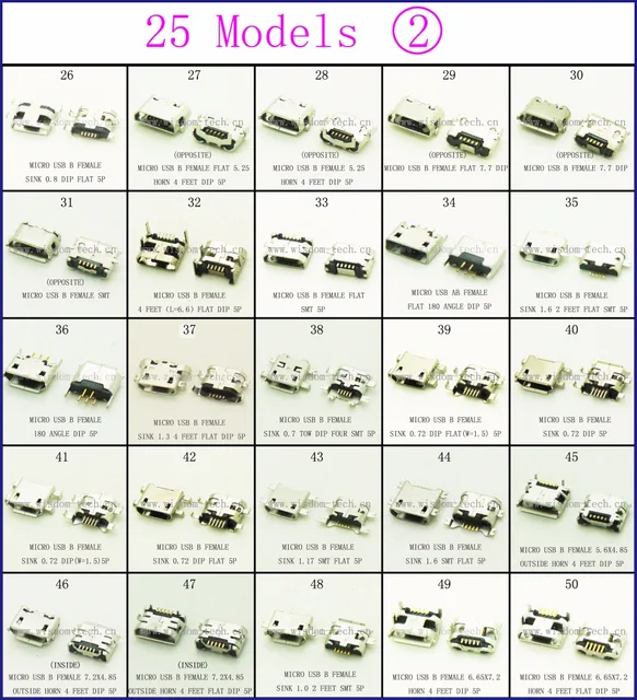 Freies Verschiffen Neue 250 Teilelos 25 Modelle Micro Usb Anschluss