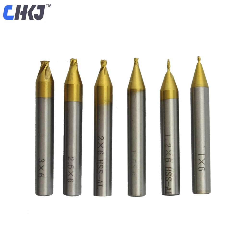 CHKJ 1.0mm-3.0mm Titanium Coated HSS End Milling Cutter Engraving Edge Cutter CNC Router Bits End Mill for Key Cutting Machine