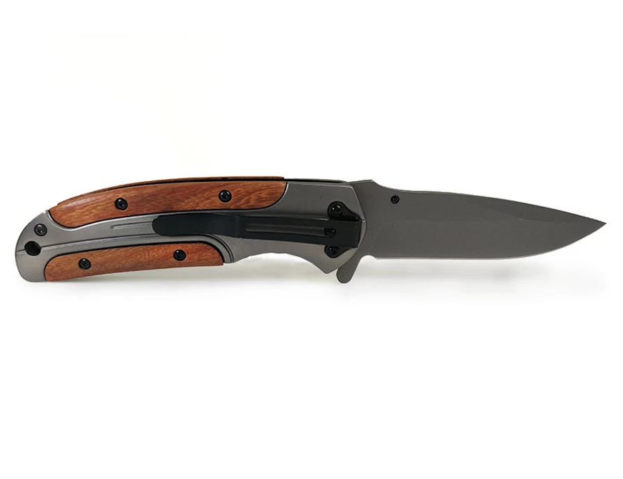 WTT Folding Pocket Huntng Knife Titanium Coating Steel Red Wood Handle Survival Combat Tools Tactical Outdoor Camping EDC Knives