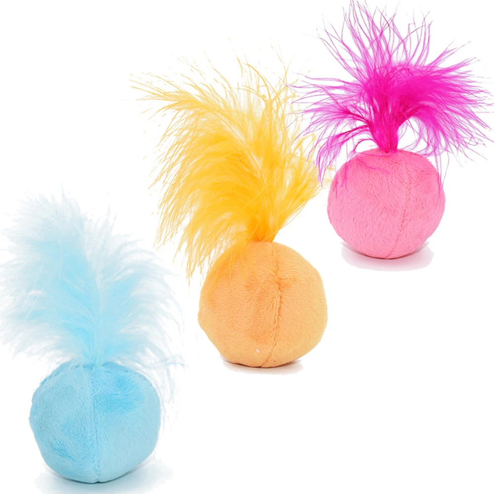 

1 Pc 5cm Funny Pet Cat Toy Plush Catnip Ball With Bell Playing Toy Cat Feather Ball Cat Toy Random Color