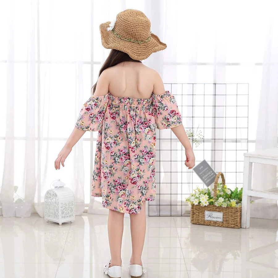 Fashion Floral Girls Summer Dress Kids Cotton Sleeveless Casual Sundress Teenage Strapless Clothes Princess Dress (7)