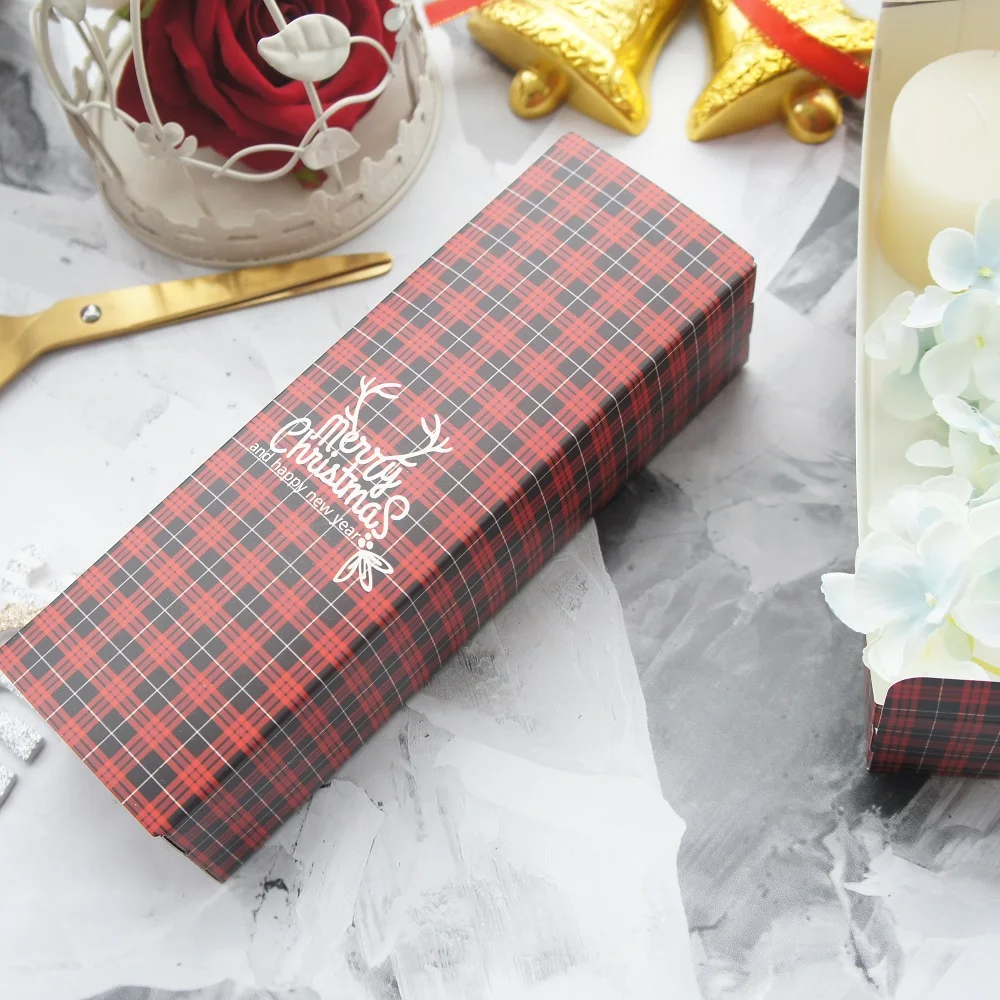 Новинка 21,5*7*5 см 10 шт Рождество Золотой Лось клетчатая бумага коробка как макароны печенье шоколад День рождения подарки держать упаковку