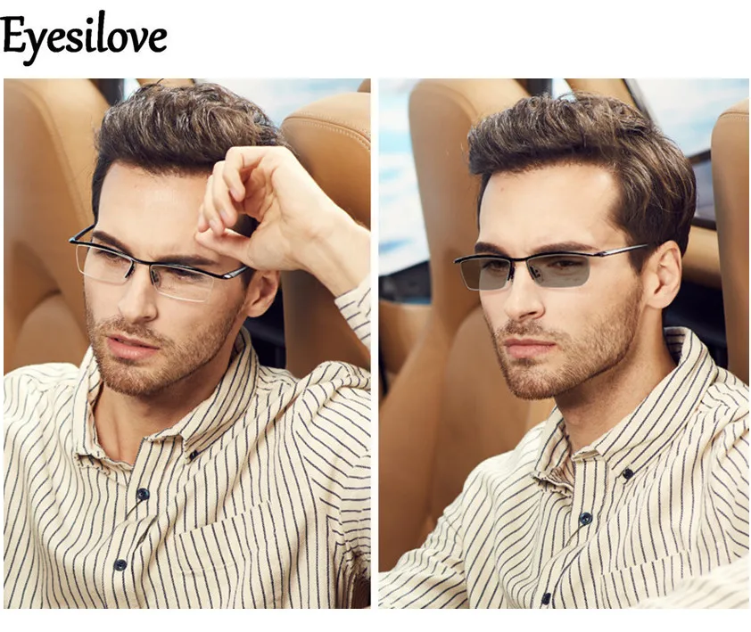 

Eyesilove men's myopia photochromic glasses titanium alloy myopia Glasses myopia sunglasses with Sensitive Transition lenses