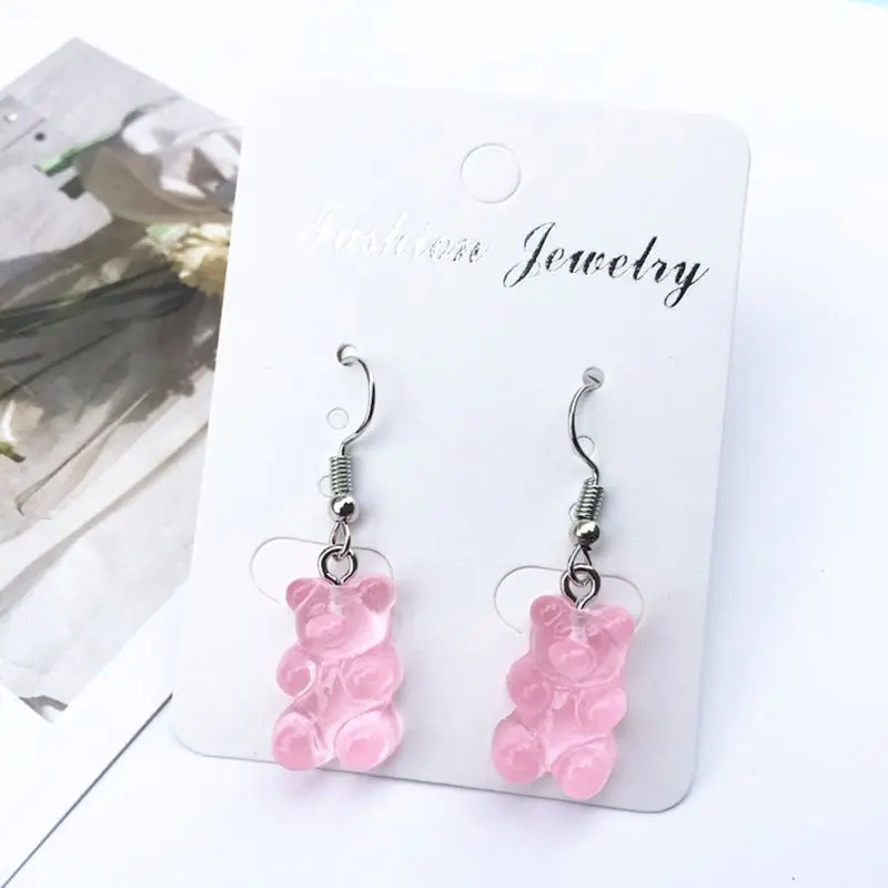 1 Pair Creative Cute Mini Gummy Bear Earrings Minimalism Cartoon Design Female Ear Hooks Danglers Jewelry Gift