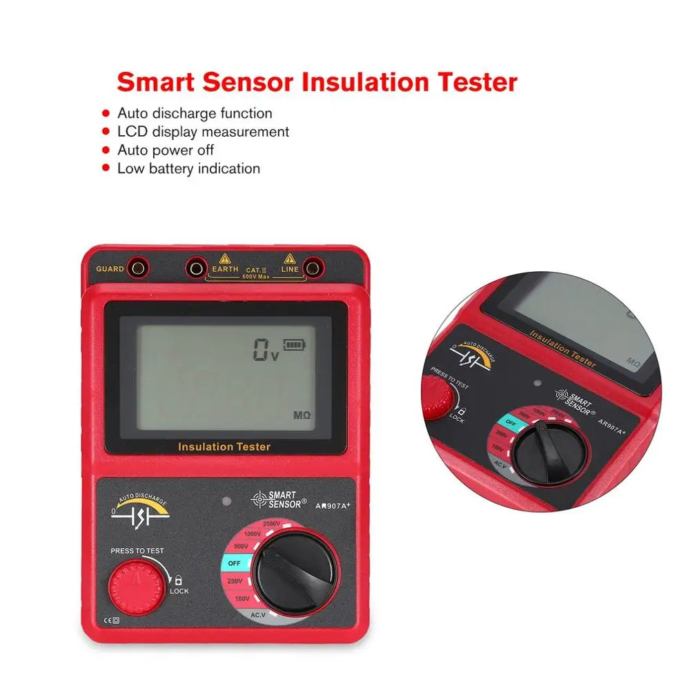 SMAER SENSOR AR907A + 100 2500 В меггер тестер сопротивления заземления мегомметр AC/DC