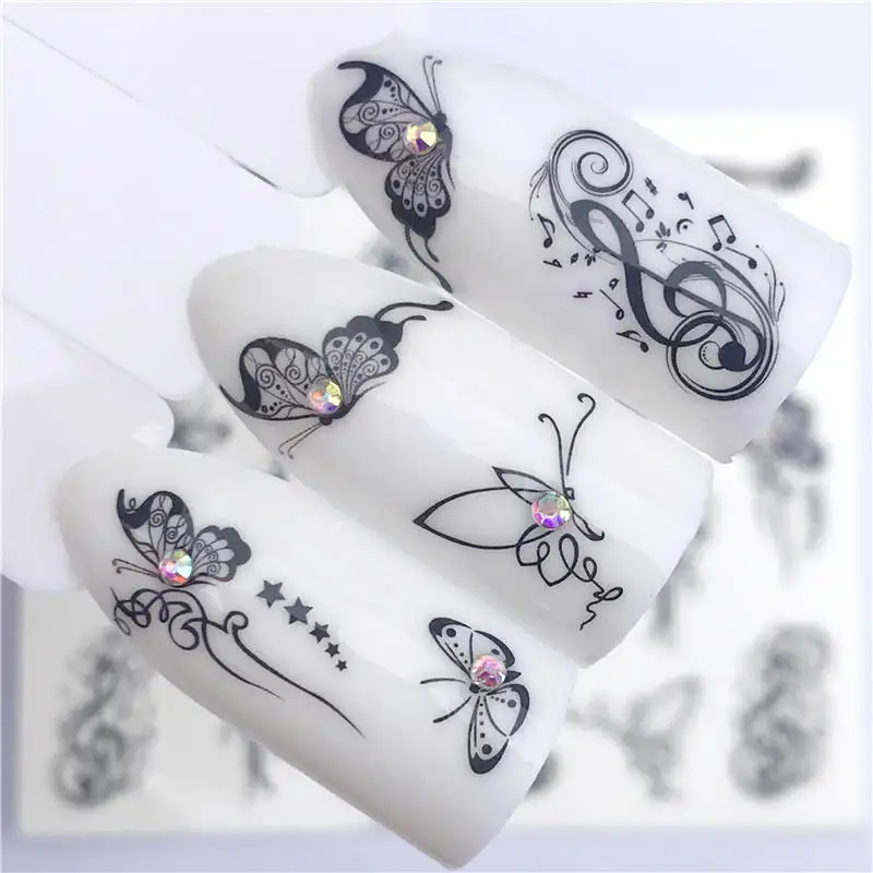 WUF 1 лист стикер для ногтей бабочка цветок переводная вода Слайдеры для дизайна ногтей украшения татуировки Маникюр обертывания инструменты наконечник - Цвет: YZW-3090