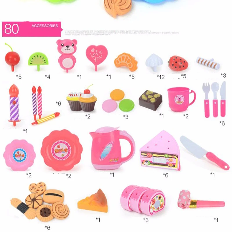 80Pcs Kitchen Toys Pretend Play Cutting Birthday Cake Food Toy Kitchen ...