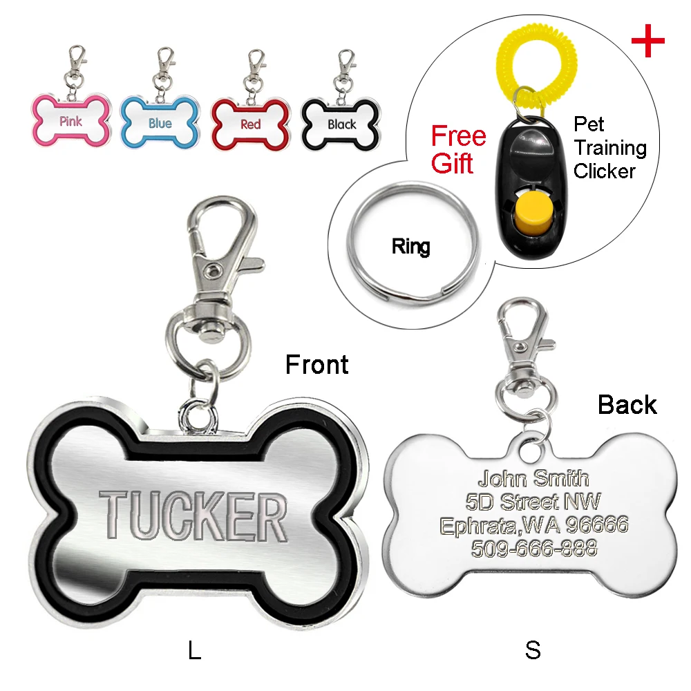 Engraved Pet Dog Tags Custom Cat ID Name Tags for Pets Personalized Paw Bone Shape FREE Gift S L 14