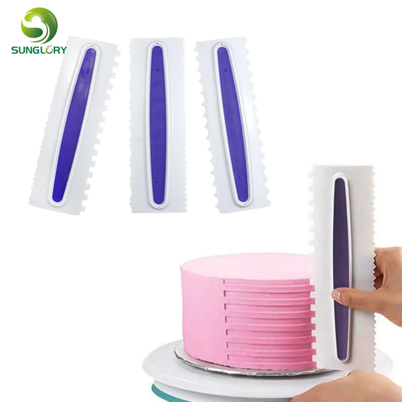 

3PCS Pastry Icing Comb Set Plastic Cake Scraper 6 Design Textures Fondant Spatulas Baking Mold Cake Decorating Tools Purple