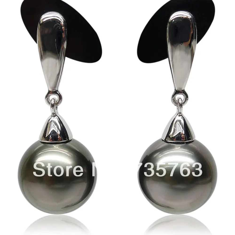 

xiuli 00175 TOP QUALITY!RARE GRAY PURPLE!AAA 9-10MM TAHITIAN PEARL 14KGP GOLD EARRING!PERFECT