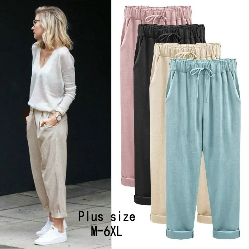 

ZOGAA Women Harem Pants Wide Leg Pants Female Trousers Casual Spring Summer Loose Cotton Linen Overalls Pants Plus Size M-6XL
