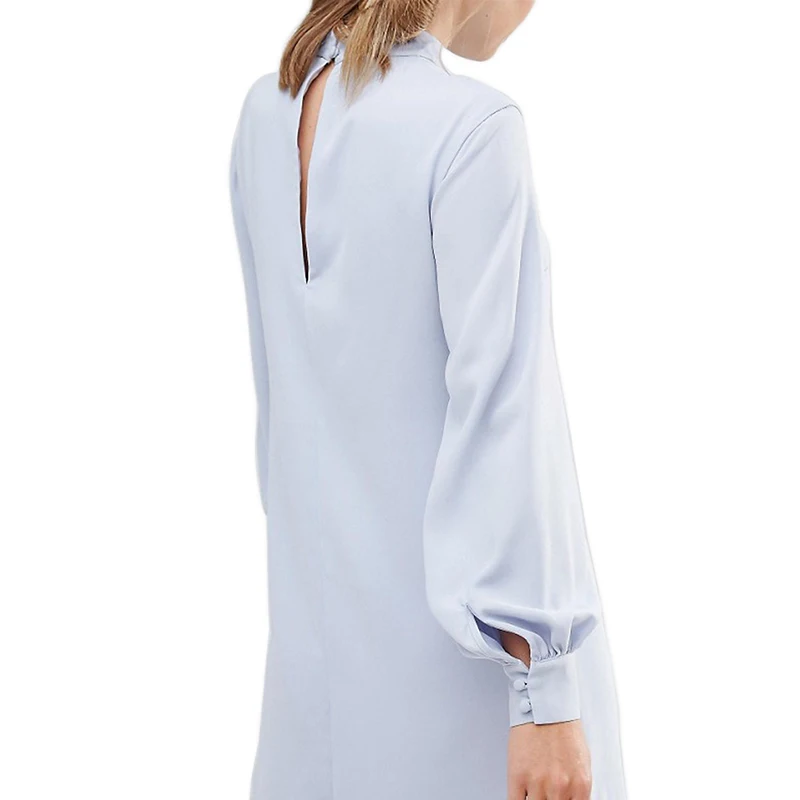 2018 Для женщин Высокий воротник элегантный платье комбинация Кнопка Фонари