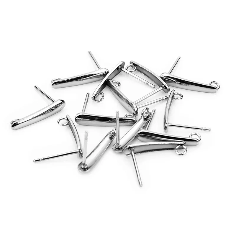 

Sauvoo 30pcs/lot Stainless Steel Rectangle Bar Earring Posts With Loop 3x15mm Silver Tone Stick Post Earring Component Findings