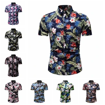

2019 Summer New Men Short Sleeve Hawaiian Shirt Hawaii Style Shirt Casual Beach Hawaii Shirts Slim Fit Male Blouse Tops