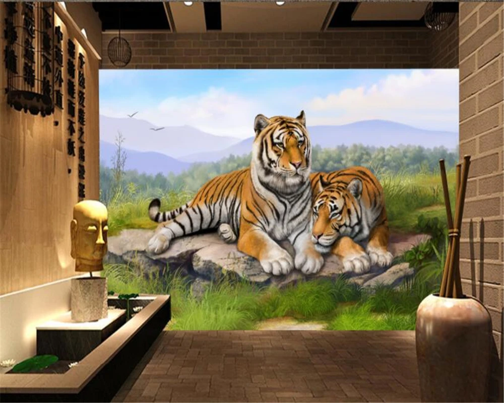 Фотообои на заказ 3D стерео изображение тигра по типу масляной живописи 3d обои для