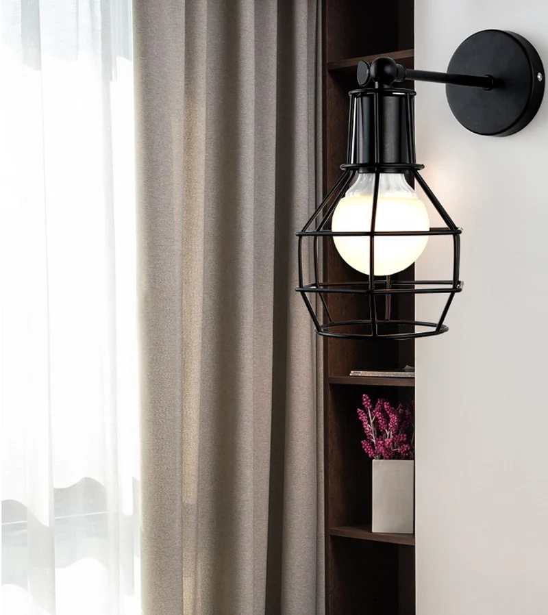 Vintage American E27 LED Wall Lamp Iron Cage Wall Lights Restaurant Corridor Balcony Retro Indoor Home Decor Lighting Fixture (4)