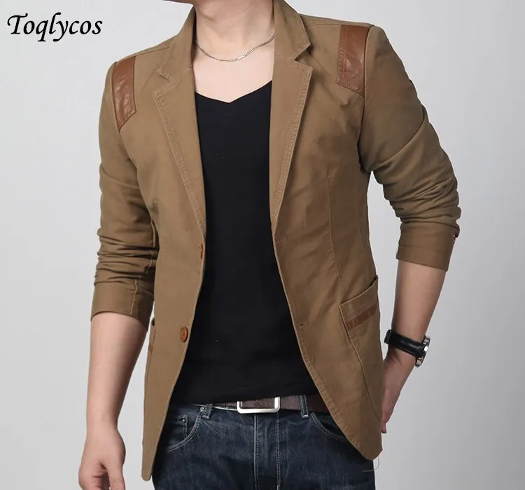 Spring and autumn men's business casual small suit slim body single west men large size coat patchwork leather suit    002