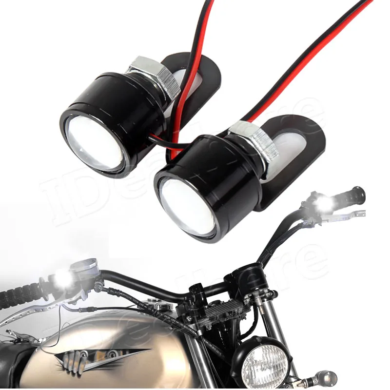 

New Arrivals 1 Pair Motorcycle White Led Mirror Strobe Flash Warning Light Decor Brake Light Spotlights Fish Eye Lens Lamp