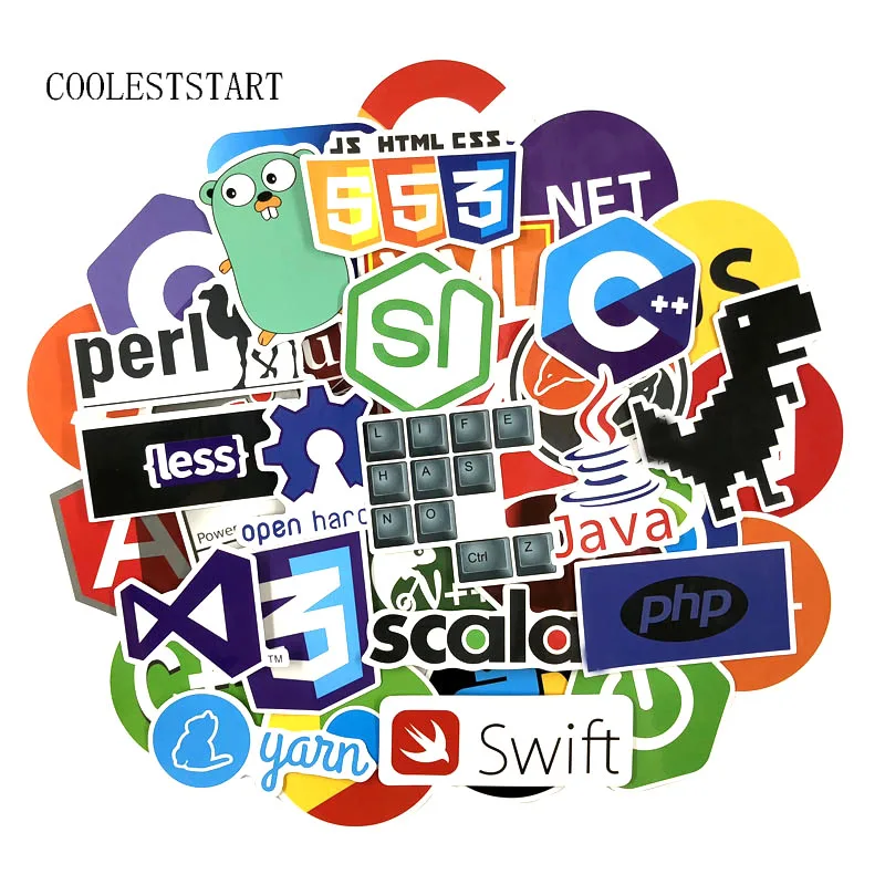 

73Pcs/Set Internet Java Graffiti Stickers JS Php Html Cloud Docker Bitcoin Programming Language Logo For Laptop Luggage Notebook