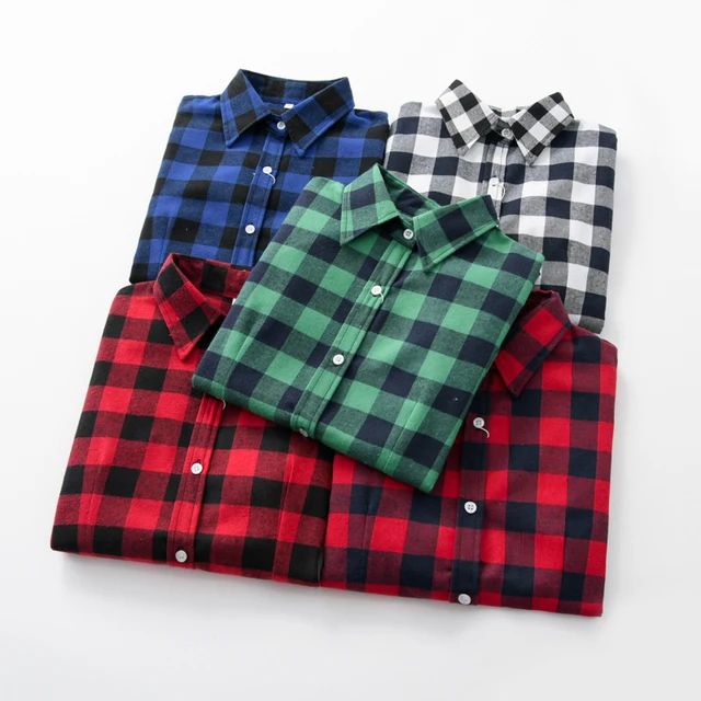 US $7.70 2020 Women Blouses Brand New Excellent Quality Flannel Red Plaid Shirt Women Cotton Casual Long Sle