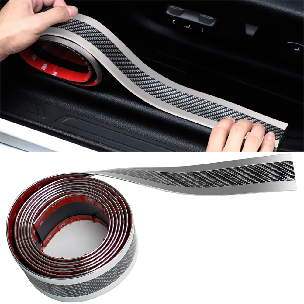 

250cm X 5cm Flexible Protector Strip Sticker Carbon Fiber Rubber Car Door Sill Front Rear Bumpers Scuff Plate Guards Collision