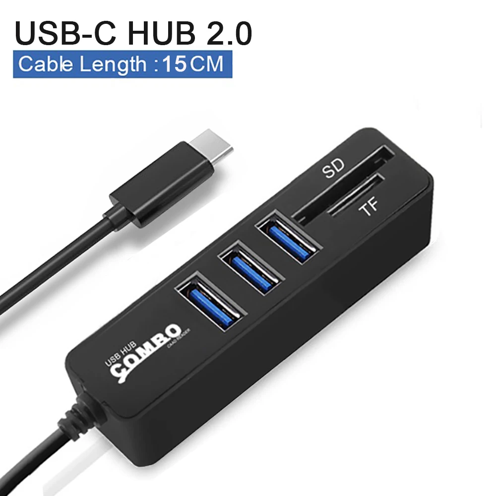 2 в 1 type-C OTG USB 2,0 концентратор USB C разветвитель Combo 3/6 портов USB& SD/TF кардридер Micro USB Combo для ПК ноутбука компьютера