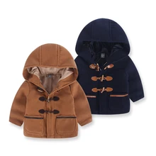 Children s Clothing Boy Woolen Coat Horn Button Baby font b Hoodie b font Long Jacket