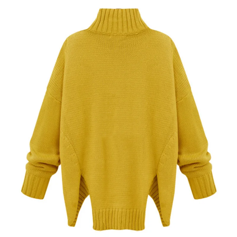 LANMREM 2018 New Summer Autumn Fashion Turtleneck Long Sleeve Irregular Split Simple All-match Woman Sweater SA872