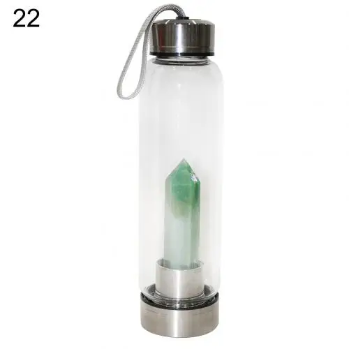 550 мл портативный кварцевый Природный кристалл бутылка для воды целебная обелисковая палочка стеклянная чашка посуда для напитков гравий подарок - Color: 22