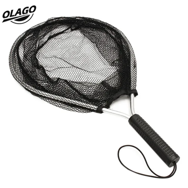 1 pcs Black Aluminium Landing Nets Fly Fishing Fish Saver Nylon Knotless Mesh Trout Hand Netin