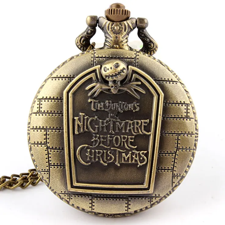 Черный пиратский череп бронзовые винтажные карманные часы ожерелье цепь Ретро антикварные кварцевые часы мужские Relogio De Bolso