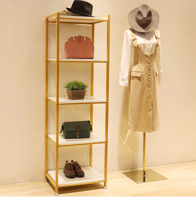 Полка для демонстрации обуви и сумок в витрине магазина одежды Полка для витрины в Многоэтажной витрине, золотой простой