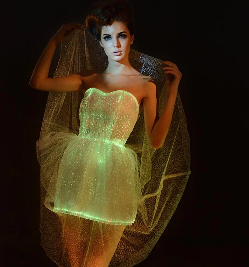

LED Light dress Luminous clothing fiber optic dance costume girls LED Wedding dress