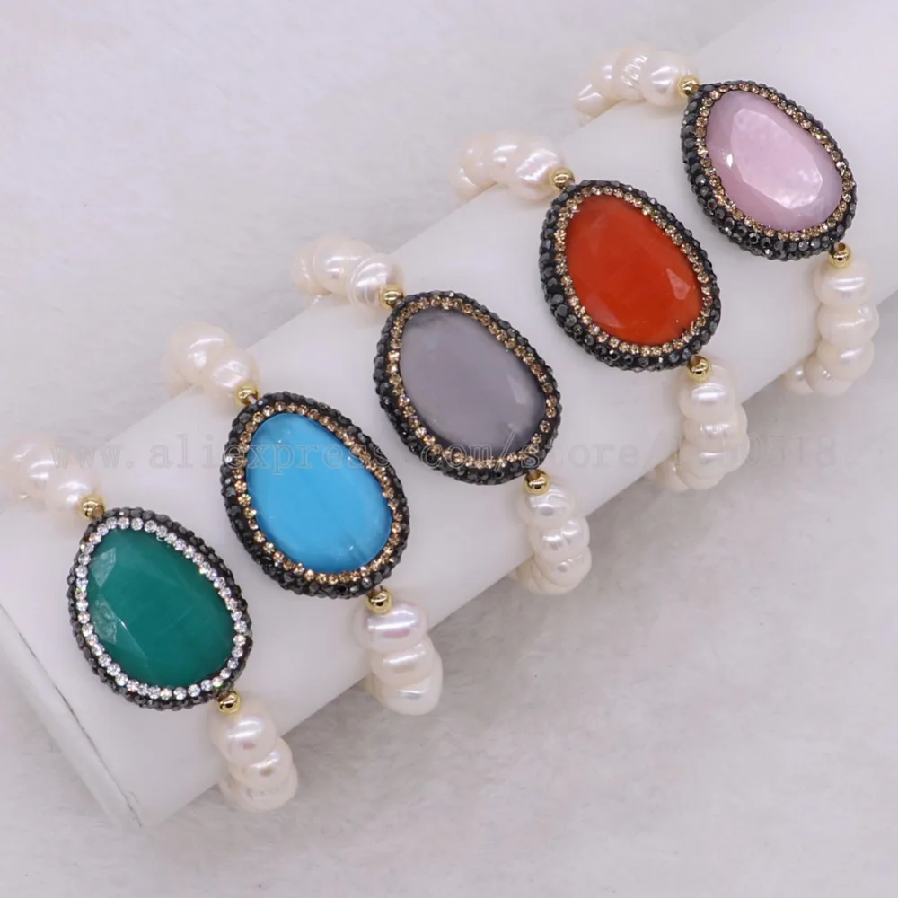 

5 pcs Mix color cat eye stone bracelet bangle natural pearl handcrafted bracelet bangle Fashion gem for women 2223