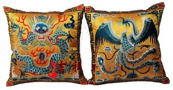 

2 pcs Unique Chinese Vintage Palace Embroiderd Dragon&Phoenix Seet/Back Cushion pillowcase