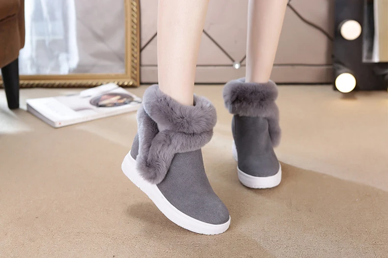 Women's Snow Boot Winter Genuine Leather Female Shoes Woman Warm Winter Boots Ankle Boots For Women Wedges Shoes Boot