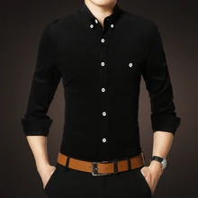 Осенне-зимние тонкие хлопковые вельветовые высококачественные мужские модные Брендовые однотонные деловые рубашки с длинными рукавами мужские повседневные рубашки