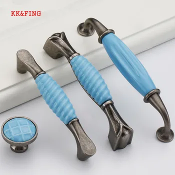 

KK&FING Antique Zinc Alloy Ceramic Cabinet Knobs and Handles Drawer Knobs Cupboard Door Pulls European Furniture Hardware