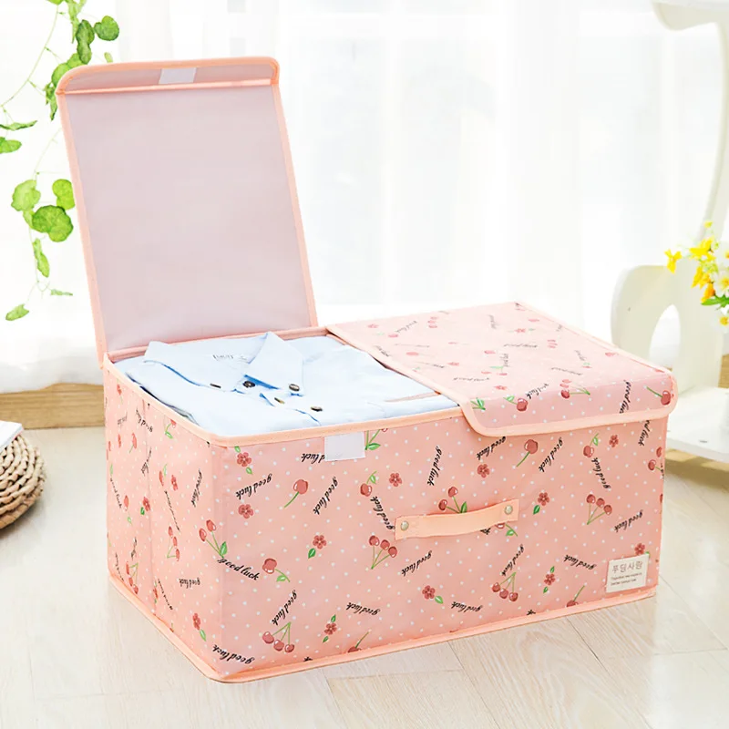 Складная коробка для хранения из хлопка и льна для одежды, ящики для одежды, игрушки, прямоугольная корзина, органайзер с крышкой, портативный Органайзер - Цвет: Pink L