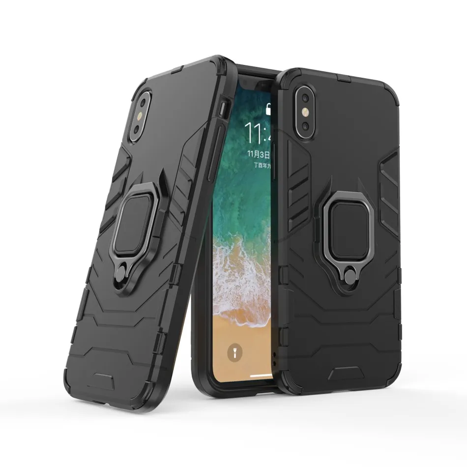 

Heavy Duty Armor Case for Apple iPhone 5 5S SE 6 6S 7 8 Plus X XS XR XS Max Metal Ring Buckle Back Cover for iPhone 6+ 7+ PC&TPU