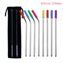 10 шт./компл. 8 шт Металл прямой изгиб соломинки силиконовый наконечник с 2 шт щетка для очистки